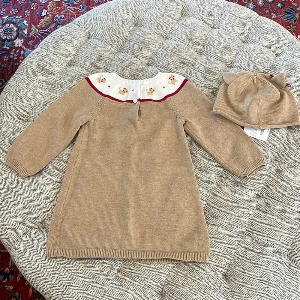 Gymboree kitten sweater dress with hat size 18-24 mths